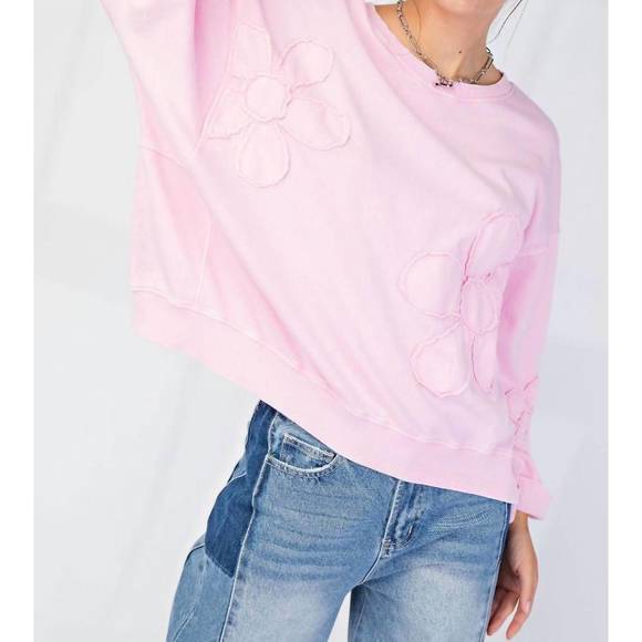 NEW EASEL flower patch washed pullover in pink - Picture 2 of 3